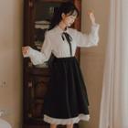 Bow Shirt / Midi A-line Skirt / Set