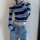 Striped Long-sleeve Knit Top Stripes - Blue - One Size