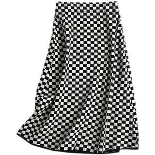 Checkerboard Knit Midi Pencil Skirt