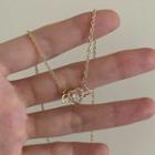 Rhinestone Heart Necklace 1 Piece - Light Gold - One Size