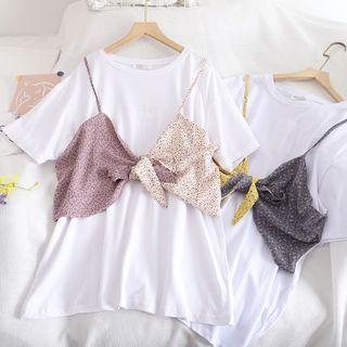 Bow-accent Mock Two Piece Top