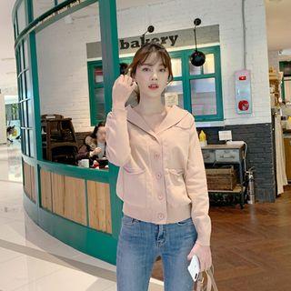 Collared Pocket-detail Cardigan Beige - One Size