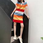 Striped Short-sleeve Polo-shirtdress Stripe - One Size