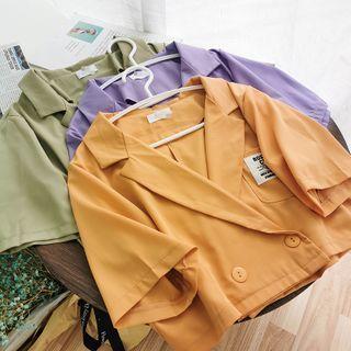 Double-breasted Elbow-sleeve Cropped Blazer