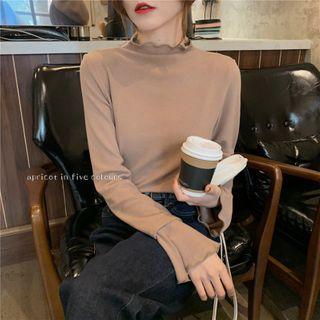 Mock-turtleneck Flared-cuff Lettuce Edge Top
