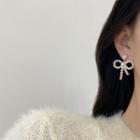 Bow Faux Pearl Dangle Earring E1727 - 1 Pair - Gold - One Size
