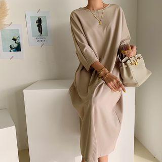 2/3-sleeve Long Shift Dress