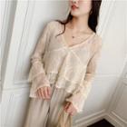 Bell-sleeve Lace Top Top - Almond - One Size
