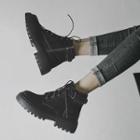 Platform Block Heel Genuine Leather Lace Up Short Boots