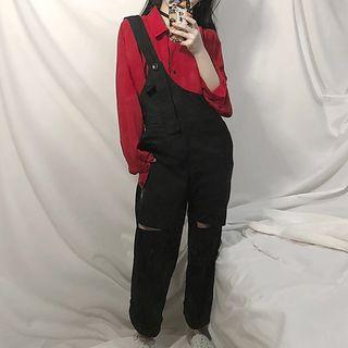 Plain Shirt / Cutout Jumper Pants