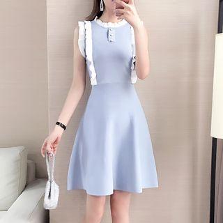 Cap-sleeve Frill-trim Knit A-line Dress