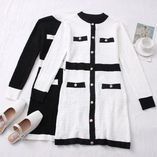 Embossed Colorblock Button-down Mini Dress