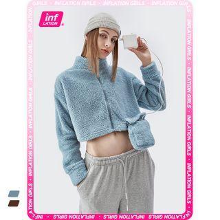 Pocket-details Cropped Furry Jacket