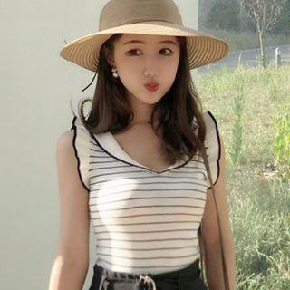 Stripe Frill Trim Sleeveless Top