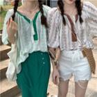 Puff-sleeve Pattern Print Blouse