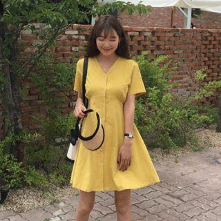 V-neck Flared Shirtdress
