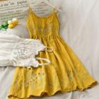 Ruffled-trim Embroidered Sleevless Mini Dress