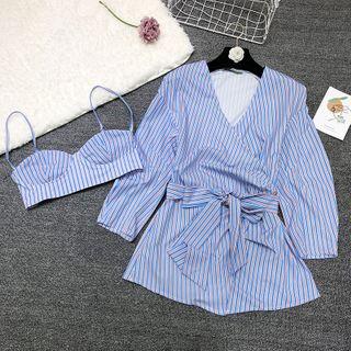 Set: Striped Shirt + Cropped Spaghetti Strap Top