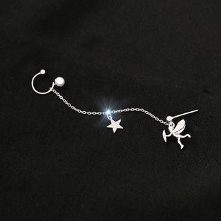 Cupid & Star Faux Pearl Sterling Silver Cuff Earring 1 Pc - Cupid Earrings - One Size