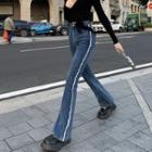Fringed Trim Washed Boot-cut Jeans