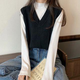 Knit V-neck Vest / Long-sleeve Knit Top