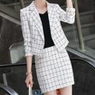 Tweed Plaid Blazer / Pencil Skirt