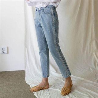 Couple Washed Straight-cut Jeans