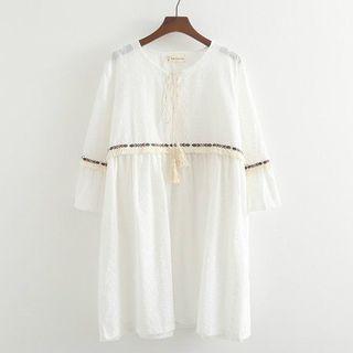 Fringed Embroidered 3/4 Sleeve Dress