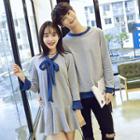 Couple Matching Panel Sweatshirt / Bow Long-sleeve Dress