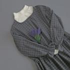 Ruffle-cuff Shirred-waist Check Dress