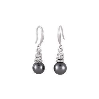 Sterling Silver Fashion And Elegant Geometric Black Freshwater Pearl Earrings With Cubic Zirconia Silver - One Size