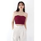Padded Smocked Tube Top With Shoulder Strap Wine Red - One Size