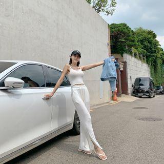 Set: Camisole Top + Deep-slit Wide-leg Pants