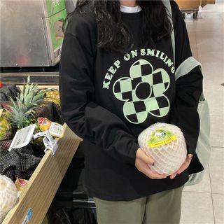 Long-sleeve Lettering Floral Print T-shirt