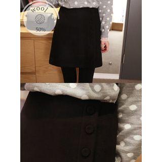 Buttoned Wool Blend Mini A-line Skirt