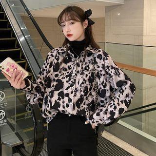 Leopard Print Shirt Black Print - White - One Size