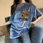 Leopard Pocket Velvet Short Sleeve T-shirt