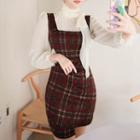 Inset Scarf-neck Blouse Plaid Dress