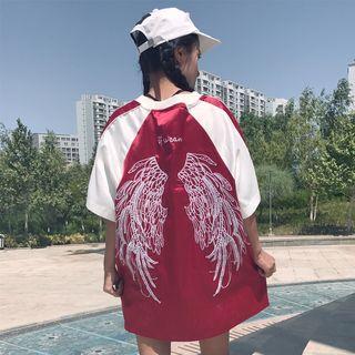 Embroidered Raglan Elbow-sleeve T-shirt
