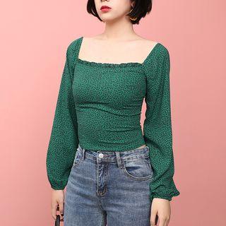Square-neck Leopard Pattern Blouse