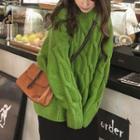 Mock Neck Cable Knit Top Green - One Size