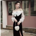 Long-sleeve Off-shoulder Maxi Sheath Cocktail Dress