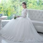Long Sleeve Lace Trim Wedding Ball Gown