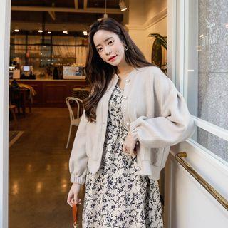 Puff-sleeve Faux-pearl Button Cardigan