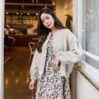 Puff-sleeve Faux-pearl Button Cardigan