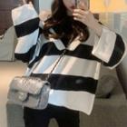 Mock Two-piece Color Block Sweater Sweater - Stripe - One Size