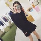Pleated Long-sleeve Knit Dress