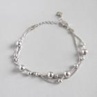 925 Sterling Silver Bead Layered Bracelet Platinum - One Size