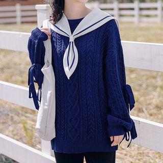 Sailor-collar Cable-knit Sweater