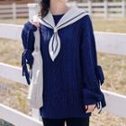 Sailor-collar Cable-knit Sweater